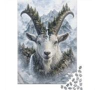 Goat The Mountain’s Eternal Protector Puzzle Adulte 1000 Pièces, 38x26cm/1000pcs; Moment Tranquille Autour De La Table; Pièces Blanches pour Un Tri Pratique