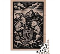 Goats Knitting in The Mountains Art Puzzle Adulte 1000 Pièces, 52x38cm/1000pcs, Pièces Blanches pour Un Tri Ordonné; Projet Tranquille pour Le W nd