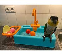 Gobabo Baignoire automatique pour oiseaux avec robinet pour perroquets (bleu)