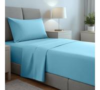 gobedreams Ensemble de Draps 3 Pièces 90x190/200, draps de lit en Microfibre de Polyester brossée. Drap Plat, Drap-Housse Ajustable et 1 taie d'oreiller. Couleur Eau