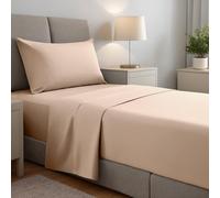 gobedreams Ensemble de Draps 3 Pièces 90x190/200, draps de lit en Microfibre de Polyester brossée. Drap Plat, Drap-Housse Ajustable et 1 taie d'oreiller. Couleur Beige