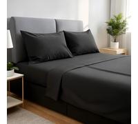 gobedreams Ensemble de Draps 4 Pièces 135x190/200, draps de lit en Microfibre de Polyester brossée. Drap Plat, Drap-Housse Ajustable et 2 taies d'oreiller. Couleur Noir