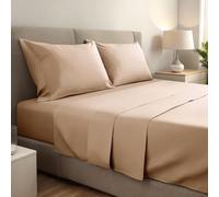 gobedreams Ensemble de Draps 4 Pièces 135x190/200, draps de lit en Microfibre de Polyester brossée. Drap Plat, Drap-Housse Ajustable et 2 taies d'oreiller. Couleur Beige