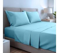 gobedreams Ensemble de Draps 4 Pièces 150x190/200, draps de lit en Microfibre de Polyester brossée. Drap Plat, Drap-Housse Ajustable et 2 taies d'oreiller. Couleur Eau