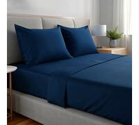 gobedreams Ensemble de Draps 4 Pièces 180x190/200, draps de lit en Microfibre de Polyester brossée. Drap Plat, Drap-Housse Ajustable et 2 taies d'oreiller. Couleur Bleu Marine