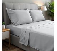 gobedreams Ensemble de Draps 4 Pièces 180x190/200, draps de lit en Microfibre de Polyester brossée. Drap Plat, Drap-Housse Ajustable et 2 taies d'oreiller. Couleur Gris Clair