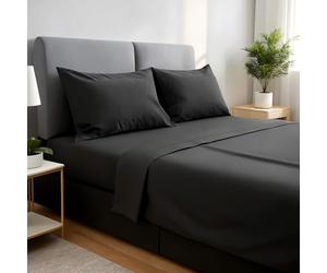 gobedreams Ensemble de Draps 4 Pièces 180x190/200, draps de lit en Microfibre de Polyester brossée. Drap Plat, Drap-Housse Ajustable et 2 taies d'oreiller. Couleur Noir