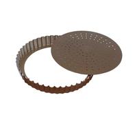 Moule à tarte - GOBEL - Tourtière cannelée perforée - Ø28cm - Fond mobile - Anti-adhérent - Hauteur 28mm - Marron
