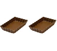 Gobel - Moule à Tartelette Rectangulaire Cannelée - Fond Fixe - 12 x 7,5 cm - Acier - Revêtement Antiadhérent Bicouche Garanti sans PFAS - Qualité Professionnelle - Fabriqué en France (Lot de 2)