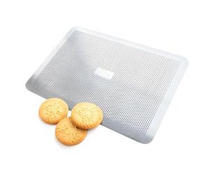 Gobel - Plaque de cuisson perforée sans rebord aluminium - 30x40cm | Fabriqué en France ; sans rebord, glisse facilement pizzas, tartes, pains ; aluminium perforé, cuisson homogène