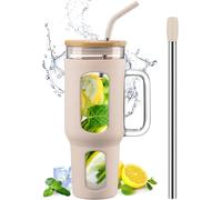 Gobelet 1,4 L avec Poignée, Couvercle Bambou & Pailles ambre Vendos85