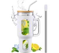 Gobelet 1,4 L avec Poignée, Couvercle Bambou & Pailles blanc Vendos85