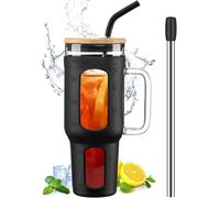 Gobelet 1,4 L avec Poignée, Couvercle Bambou & Pailles noir Vendos85