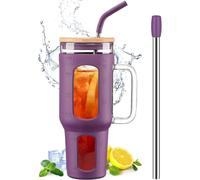 Gobelet 1,4 L avec Poignée, Couvercle Bambou & Pailles violet Vendos85