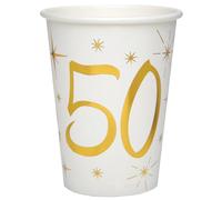 Santex Gobelets 50 ans métallisés (blanc/or) – Sachet de 10