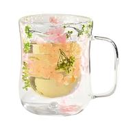 Gobelet à boisson transparent double couche - Support résistant à la chaleur de 0,4 lux - Aspect botanique intégré - Structure chaude et conservatrice - Récipient raffiné pour siroter - Idéal