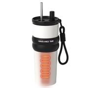 Gobelet à café en acier inoxydable - 710 ml - Bouteille d'eau avec paille - Grande capacité pour boissons chaudes et froides - Pour les trajets quotidiens, la pêche, les voyages, les voyages, le sport