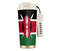 Gobelet à café en acier inoxydable avec motif drapeau du Kenya, couvercle à double usage avec paille, tasse de voyage élégante pour la maison et le bureau