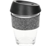 Gobelet à café en verre "Cristallo" Thermobecher ToGo - Gobelet à café avec manchon en feutre et couvercle - 300 ml Travel Mug pour café et boissons chaudes - Transparent