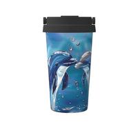 Gobelet à café isotherme à double paroi en acier inoxydable avec imprimé Dolphins in Love, 500 ml, pour boissons chaudes et froides, parfait pour les déplacements, le bureau, la maison