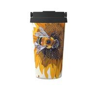 Gobelet à café isotherme à double paroi en acier inoxydable avec motif abeille sur tournesol, 500 ml, pour boissons chaudes et froides, parfait pour les déplacements, le bureau, la maison