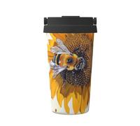 Gobelet à café isotherme à double paroi en acier inoxydable avec motif abeille sur tournesol, 500 ml, pour boissons chaudes et froides, parfait pour les déplacements, le bureau, la maison