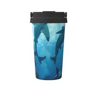 Gobelet à café isotherme à double paroi en acier inoxydable avec motif requins marteaux, 500 ml, pour boissons chaudes et froides, parfait pour les déplacements, le bureau, la maison