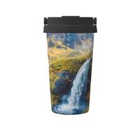 Gobelet à café isotherme à motif cascade de montagne, 500 ml, tasse de voyage étanche en acier inoxydable, à double paroi, boissons chaudes et froides, parfait pour les déplacements, le bureau, la