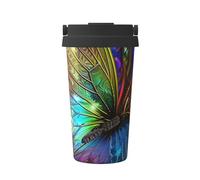 Gobelet à café isotherme coloré à motif papillon arc-en-ciel, 500 ml, tasse de voyage en acier inoxydable, double paroi, boissons chaudes et froides, parfait pour les déplacements, le bureau, la