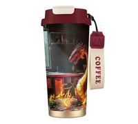 Gobelet à café isotherme unique personnalisé - Tasse de voyage en acier inoxydable de 500 ml, parfaite pour les boissons chaudes et froides - Dragon rouge flamme