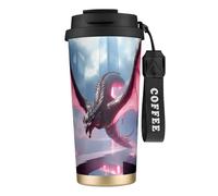 Gobelet à café isotherme unique personnalisé - Tasse de voyage en acier inoxydable de 500 ml, parfaite pour les boissons chaudes et froides - Serpent dragon avec ailes - Noir