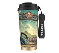 Gobelet à café isotherme unique personnalisé - Tasse de voyage en acier inoxydable de 500 ml, parfaite pour les boissons chaudes et froides End of World Desert Black