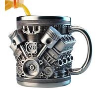 Gobelet à Café Mécanique en Acier Inoxydable V8, Creative 3D Car Moteur Design Eau Masse, 300ml Gobelet de Café Mécanique, Tasse à Eau Isotherme à Double Paroi avec Poignée, pour Amateurs de Voiture