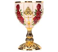 Gobelet à calice en relief doré de 4 pouces de haut, gobelet médiéval avec motif de fleurs, en alliage de zinc, en laiton médiéval, gobelet à vin, tasses de communion pour cadeaux (Fleur Rouge Blanc