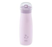 Gobelet à couvercle rabattable et paille NUK Mini-Me pour bébé | 12+ mois | 500 ml | Biberon pour enfant en acier inoxydable | Bec renforcé anti-fuites | Résistant aux chocs | Fleur violette