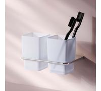 Gobelet à dents double avec support Porte-brosse à dents Porte-gobelet verre inox avec percer Gobelet salle de bain AM.PM, chrome