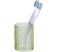 WENKO Gobelet Vetro Vert - Porte-brosse à dents pour la brosse à dents et la pâte dentifrice, Verre, 7.5 x 10 x 7.5 cm, Vert