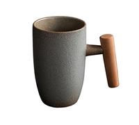 Gobelet À Eau 350ML rétro tasse à café ménage en céramique tasse à eau manche en bois Anti-brûlure après-midi tasse à thé petit déjeuner tasse à céréales Mark Cup(A)