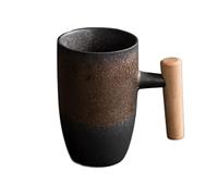 Gobelet À Eau 350ML rétro tasse à café ménage en céramique tasse à eau manche en bois Anti-brûlure après-midi tasse à thé petit déjeuner tasse à céréales Mark Cup(B)