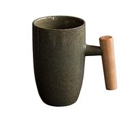 Gobelet À Eau 350ML rétro tasse à café ménage en céramique tasse à eau manche en bois Anti-brûlure après-midi tasse à thé petit déjeuner tasse à céréales Mark Cup(D)