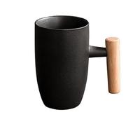 Gobelet À Eau 350ML rétro tasse à café ménage en céramique tasse à eau manche en bois Anti-brûlure après-midi tasse à thé petit déjeuner tasse à céréales Mark Cup(C)