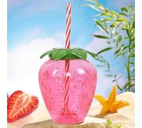 Gobelet à fraise 500 ml avec paille - Gobelets d'été tropicaux avec paille - Gobelets pour boissons froides - Convient pour les fêtes, les fêtes d'anniversaire, les restaurants, la maison, le bureau