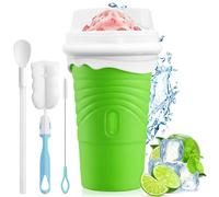 Gobelet à Glace Pétrir 500ml en Silicone, avec Cuillère Paille Brosse(Vert) | Tasse Slushy Maker Réutilisable pour Smoothie, Granité, pour Maison, Pique-nique, Camping