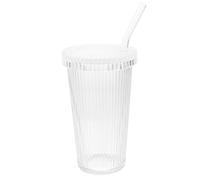 Gobelet à Paille en Verre Rayé Vertical avec Couvercle, 300-500 Ml