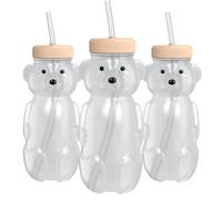 Gobelet à paille pour bébé, gobelet HoneyBear de 240 ml avec couvercle, lot de 3 pailles d'apprentissage thérapeutiques, ensemble biberon