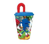 Stor Gobelet en plastique Sega Sonic pour enfants 430 ml, sans BPA, réutilisable et lavable, avec paille et couvercle