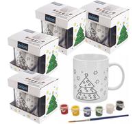 Gobelet à peindre Porcelaine Set 4x Tasse 350ml Motif de Noël avec couleurs Pinceau