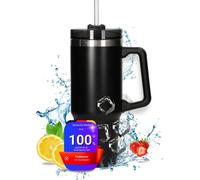 Gobelet à vide "Tampa" 800 ml - Gobelet thermique en acier inoxydable pour boissons chaudes et froides - Bouteille d'eau avec paille et poignée - Bouteille thermos parfaite pour les voyages noir