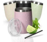 Gobelet à vin 350 ml 'Vinova' - Gobelet à double paroi en acier inoxydable garde longtemps le froid - Gobelet avec couvercle et paille - Gobelet comme idée cadeau parfaite pour un enterrement de vie d