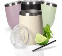 Gobelet à vin 350 ml 'Vinova' - Gobelet à double paroi en acier inoxydable garde longtemps le froid - Gobelet avec couvercle et paille - Gobelet comme idée de cadeau parfaite pour un enterrement de vi